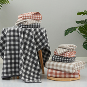 纯棉浴巾100全棉成人家用吸水不掉毛男女简约格子毛巾浴巾二件套