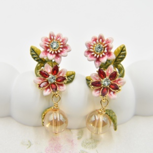 法国手工珐琅 伊甸乐园系列 百香花与西潘莲 耳环 耳夹 项链