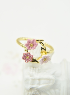 法国手工珐琅 粉黛茉莉系列 粉色茉莉花 戒指
