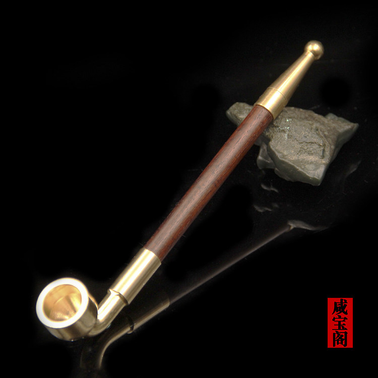 咸宝阁手工烟袋锅黄铜过滤烟嘴红檀木烟杆黄铜烟锅老式旱烟袋烟_虎窝淘