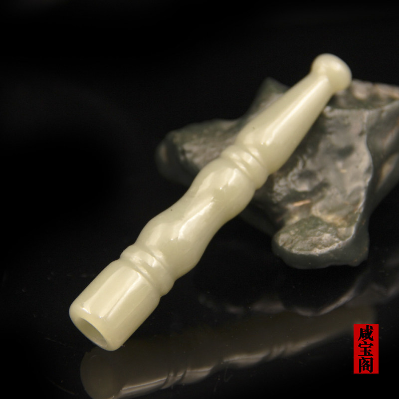 咸宝阁 和田玉青白玉烟嘴老式烟斗烟具精品推荐款
