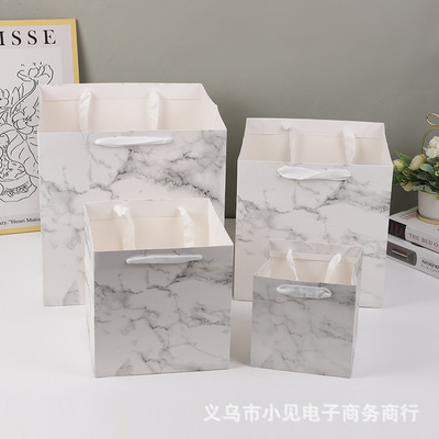牛皮纸袋大号正方形礼物袋鲜花手提袋烘培送礼包装袋大理石手提袋