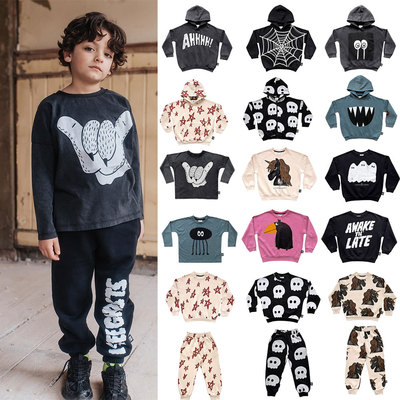 【清仓】秋冬LMH同款童装字母T恤蜘蛛童裤长袖带帽卫衣长裤棉做旧