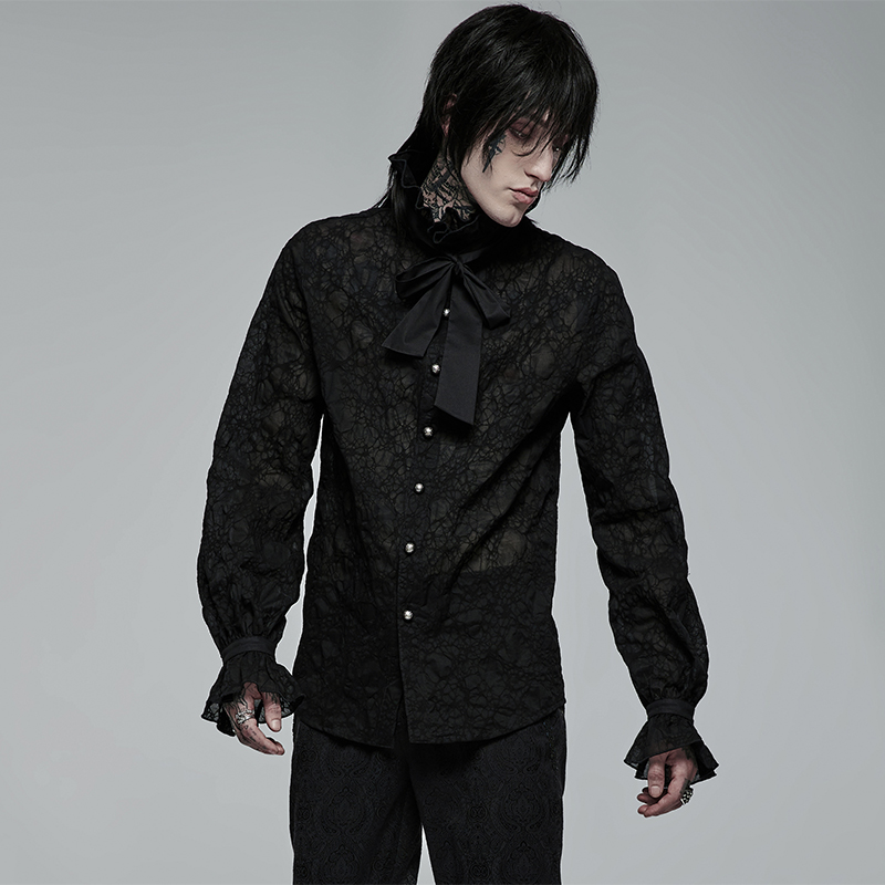 哥特复古透视配围巾男长袖衬衣