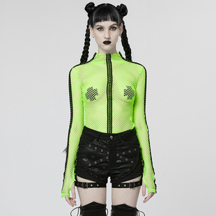 ╋魔叹╋ PUNK RAVE 街头朋克哥特GOTHIC性感弹力网眼T恤女 WT760