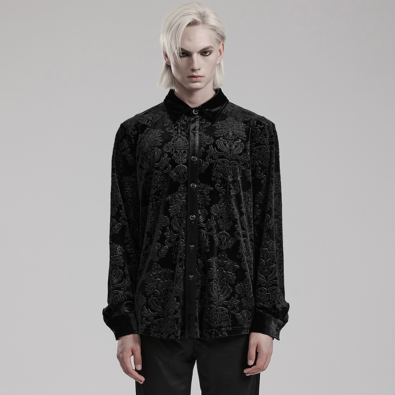 PUNKRAVE贵族学院丝绒男长袖衬衣
