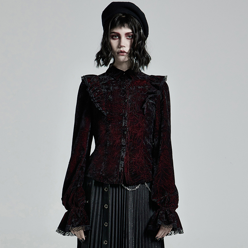 赛博朋克复古哥特丝绒修身女衬衣