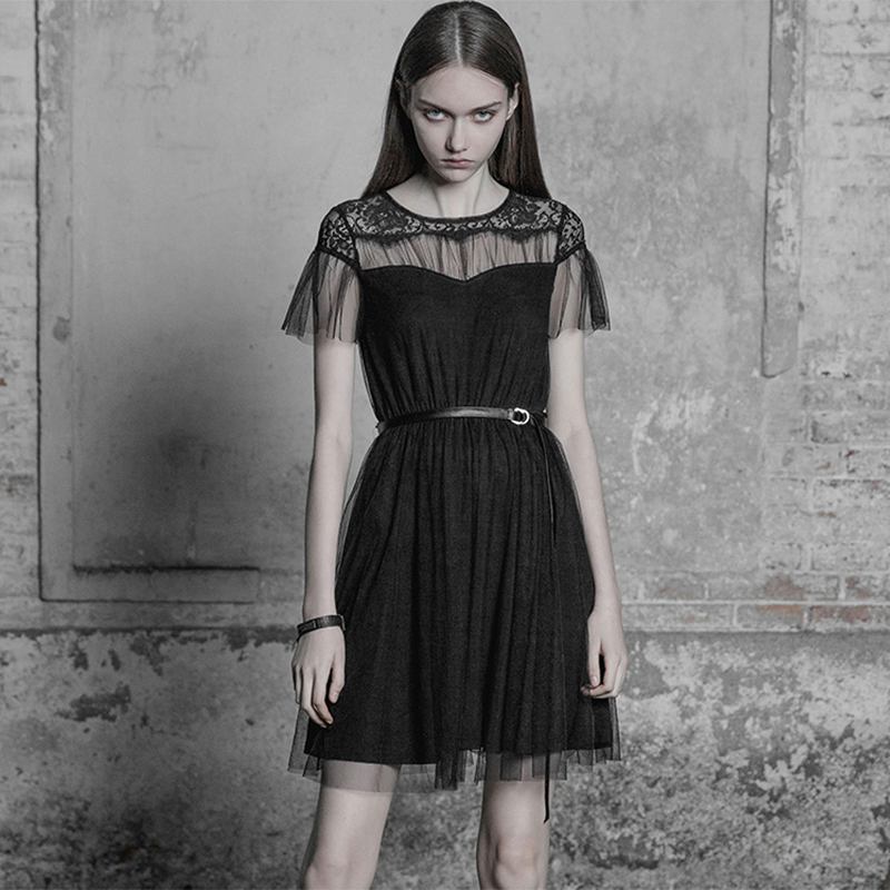 朋克哥特gothic配腰带蕾丝连衣裙