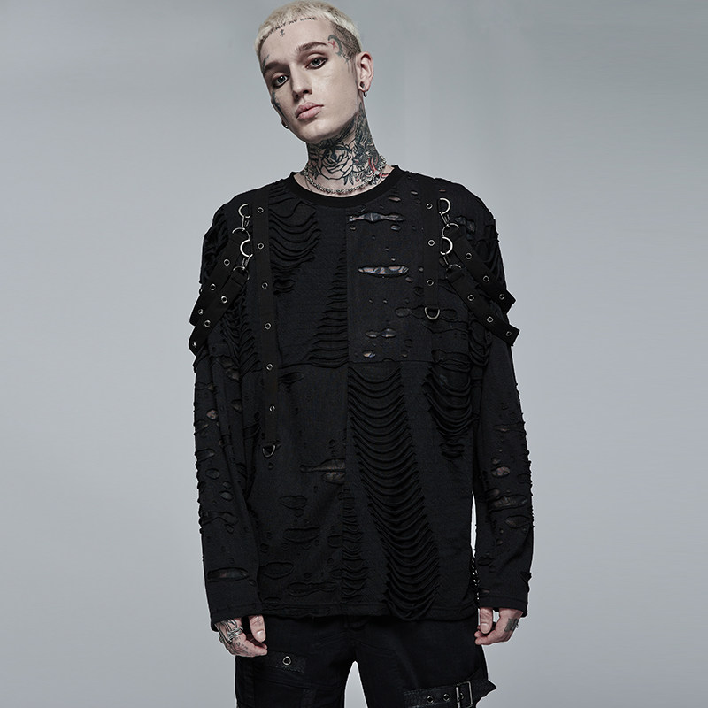 蒸汽朋克哥特GOTHIC破洞针织T恤