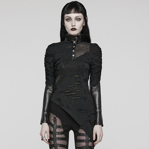 ╋魔叹╋PUNKRAVE朋克重金属哥特GOTHIC不规则修身女长袖T恤WT811