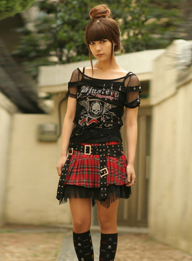 ╋魔叹╋RNG街头朋克PUNK哥特摇滚学院风苏格兰格子百褶短裙61024