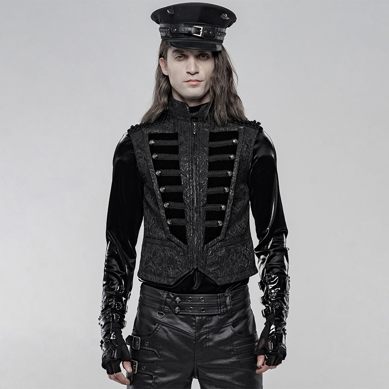 ╋魔叹╋ PUNK RAVE 哥特GOTHIC军装帅气平绒拼提花男马甲 WY1238
