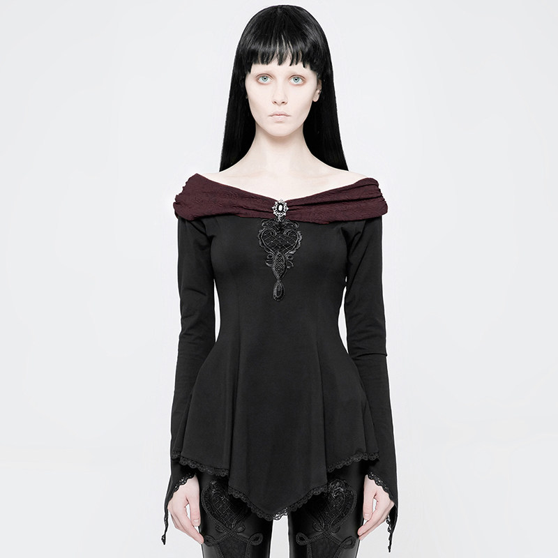 ╋魔叹╋PUNKRAVE复古哥特GOTHIC洛丽塔LOLITA一字领长袖T恤WT520