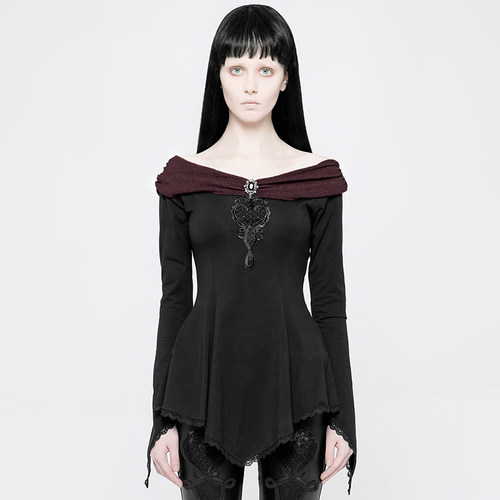 ╋魔叹╋PUNKRAVE复古哥特GOTHIC洛丽塔LOLITA一字领长袖T恤WT520