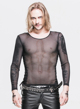 ╋魔叹╋ DEVIL FASHION 街头朋克PUNK渔网性感绑绳中性T恤 TT035