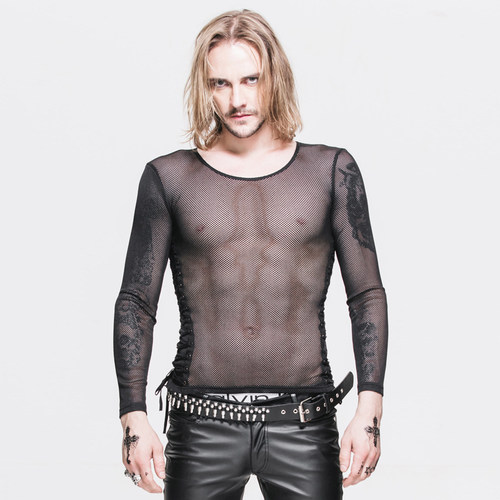 ╋魔叹╋ DEVIL FASHION 街头朋克PUNK渔网性感绑绳中性T恤 TT035