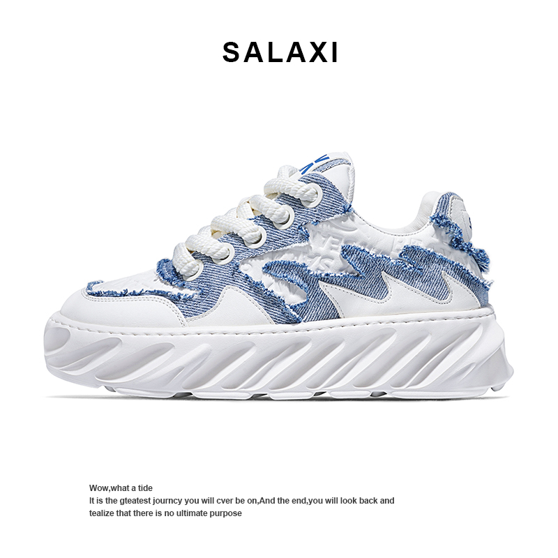 Salaxi/莎莱茜潮牌男鞋真皮百搭潮鞋厚底鞋真皮增高港风休闲鞋