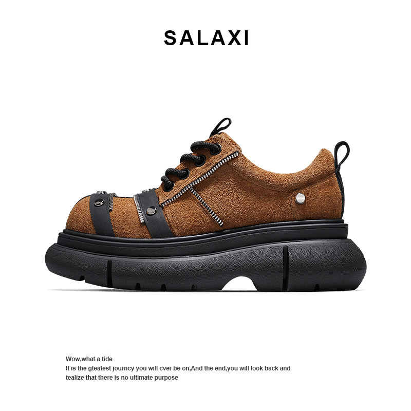 Salaxi/莎莱茜秋冬复古风柳钉德比鞋男款百搭时尚厚底潮流休闲鞋,流行男鞋,时尚休闲鞋,淘宝优惠券,粉丝福利购,淘宝优惠卷