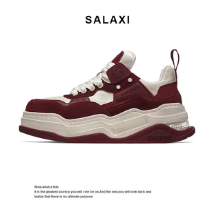 Salaxi/莎莱茜新年限定擦色安格拉红滑板鞋女厚底增高休闲鞋男