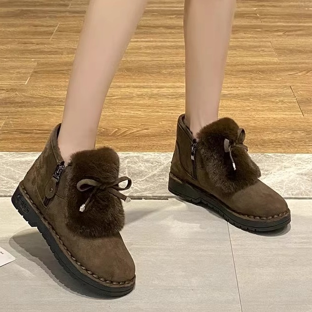 皮毛一体短靴加绒加厚软底