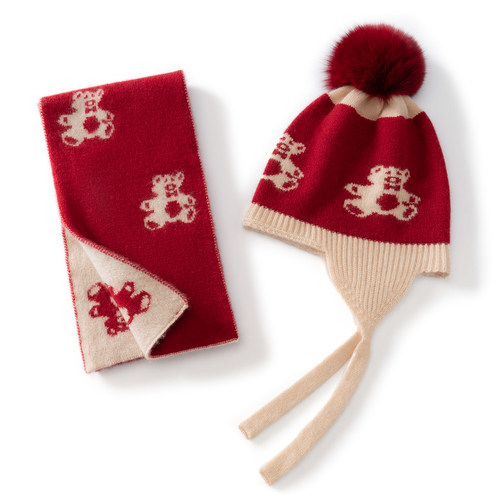 秋冬新款山羊绒儿童帽子围巾套装