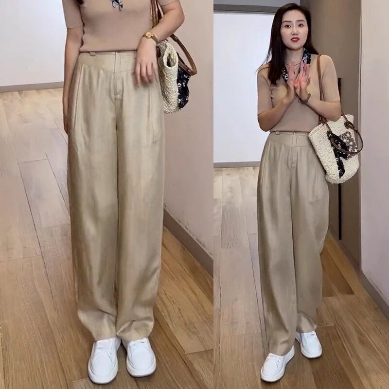 夏季天丝亚麻阔腿裤女薄款2025新款高腰垂感休闲防晒棉麻直筒长裤