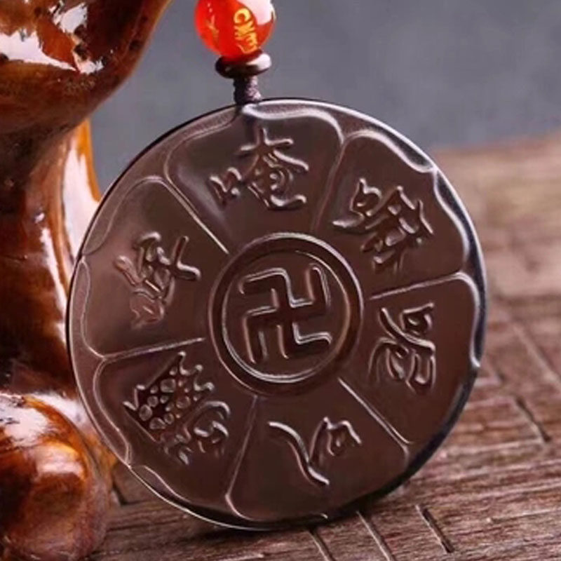 黑曜石六字真言大明咒项链 唵嘛颈饰