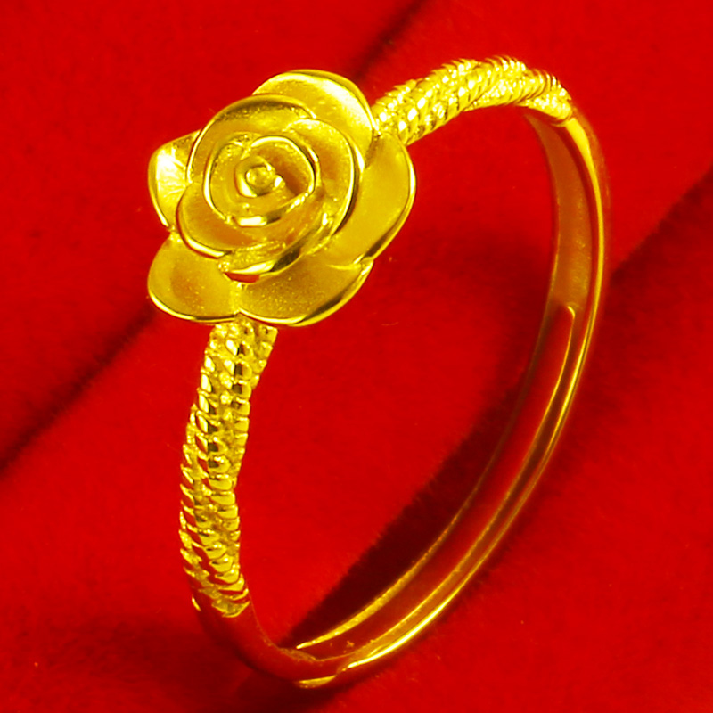 黄金戒指女款AU750真金指环玫瑰花结婚首饰送老婆礼物999足金