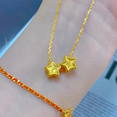黄金星星吊坠女款999足金七彩拉丝炫彩五角星小星星纯金项链挂坠