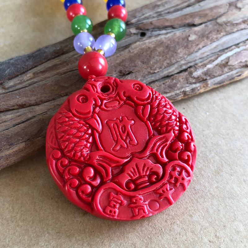 帝王红朱砂双鱼送福吊坠 双鱼座挂坠玉佩连年有余情侣车挂件腰佩
