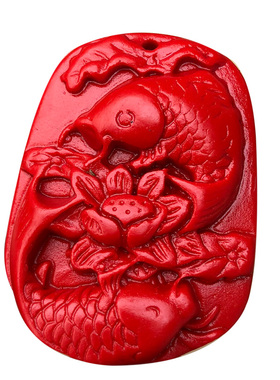 缺水补水项链 天然朱砂双鱼团座吊坠挂件莲花鱼证书