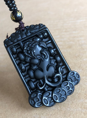 正宗黑曜石算盘貔貅吊坠男女情侣能打会算随身玉项链龙头牌子挂件