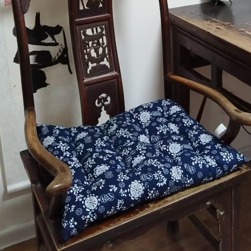 青蓝花布民族风复古棉麻透气冬季厚八仙椅太师椅明式中式椅垫坐垫