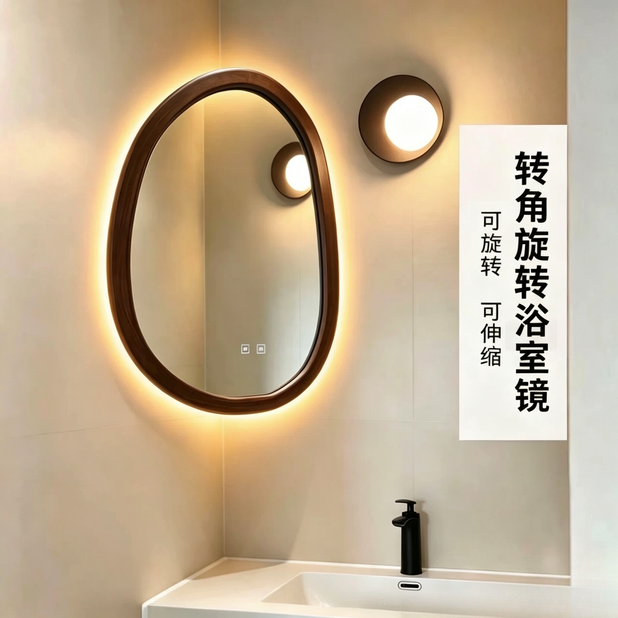 旋转伸缩镜子法式复古浴室镜壁挂式实木卫生间镜子墙角风水折叠镜