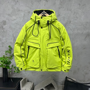 冲锋衣潮牌痞帅白鸭绒上衣 连帽保暖工装 防寒户外羽绒服男冬季 新款