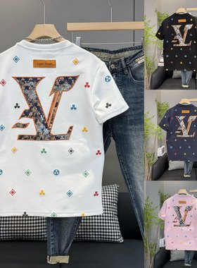 2026春季新款潮牌刺绣字母印花短袖男士时尚潮牌上衣半袖情侣同款