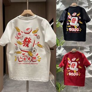 冬季加厚男短袖T恤时尚发泡印花休闲彩绘上衣 情侣同款半袖打底衫