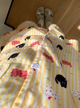 2026年新款卡通印花睡衣女夏季纯棉开衫式短袖家居服套装可外穿