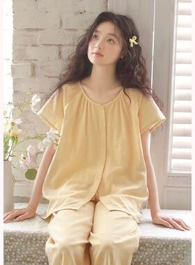 夏季2026新款女士云朵棉短袖短裤两件套简约纯色家居服可外穿薄款