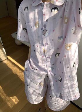 2026新款女士纯棉短袖短裤两件套卡通印花夏季家居服可外穿带口袋