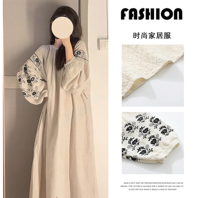 2025年新款睡裙带胸垫秋季中国风宽松长袖睡衣春秋夏可外穿家居服