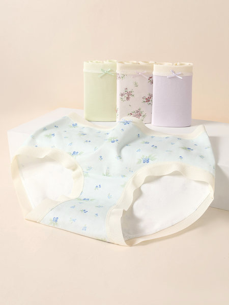 Pastel floral women's underwear briefs laid flat