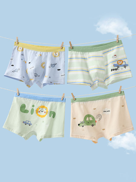 Set of colorful cartoon-print boxer briefs hung on a clothesline