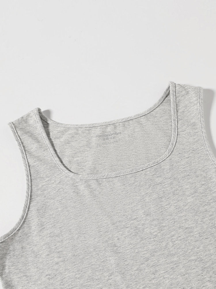 Gray sleeveless tank top laid flat on a white background