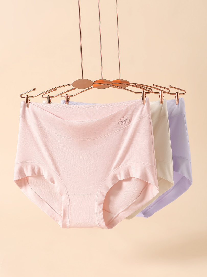 Pastel women's underwear briefs hanging on hangers
