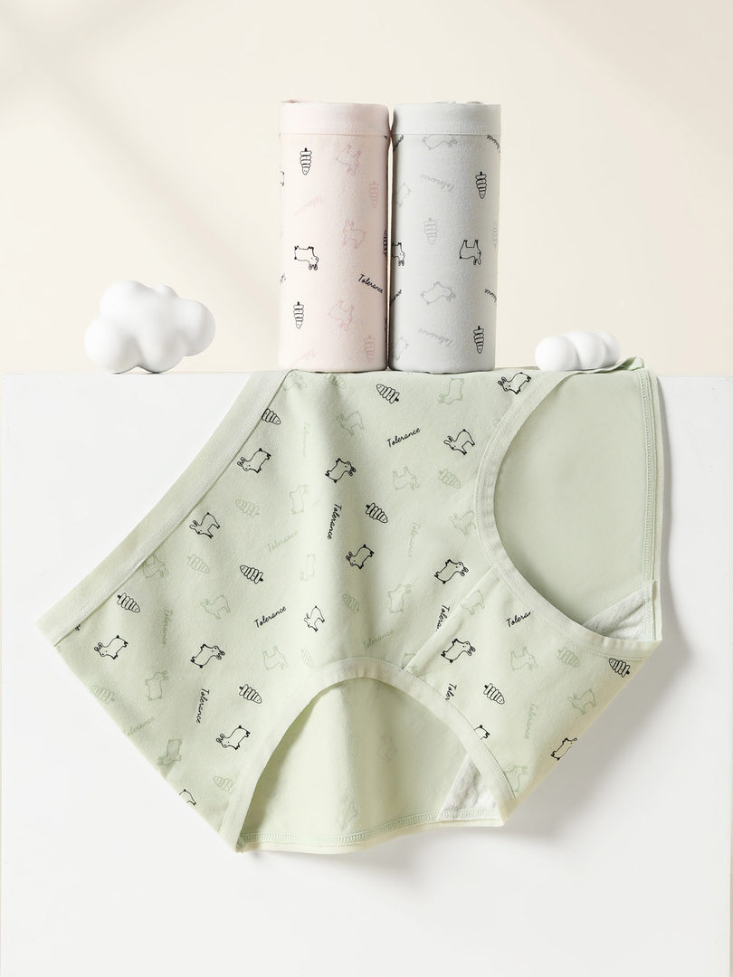 Pastel patterned women's underwear briefs displayed on a white background