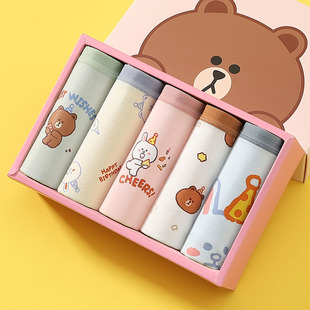 女生可爱少女全棉短裤 芬腾可安布朗熊小熊内裤 卡通纯棉女士三角裤