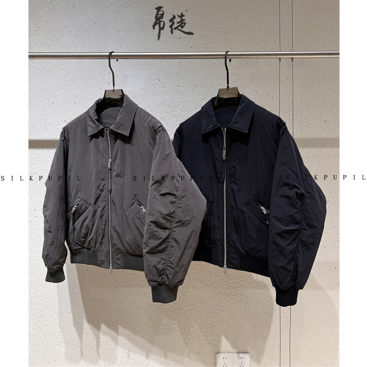 冬季新款纯色简约行政老钱风90白鸭绒翻领保暖羽绒服外套夹克男