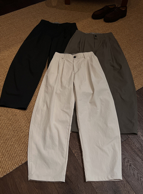 纯色极简日系直筒长裤微阔立体掐褶百搭显瘦廓弯刀秋季休闲裤5929