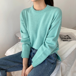秋冬新款日系慵懒风茧型套头针织毛衣女韩版宽松外穿长袖上衣学生
